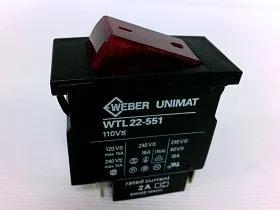 Переключатель кулисный WTL22-551 WEBER UNIMAT с красным индикатором, 2А/110В, 5 контактов
