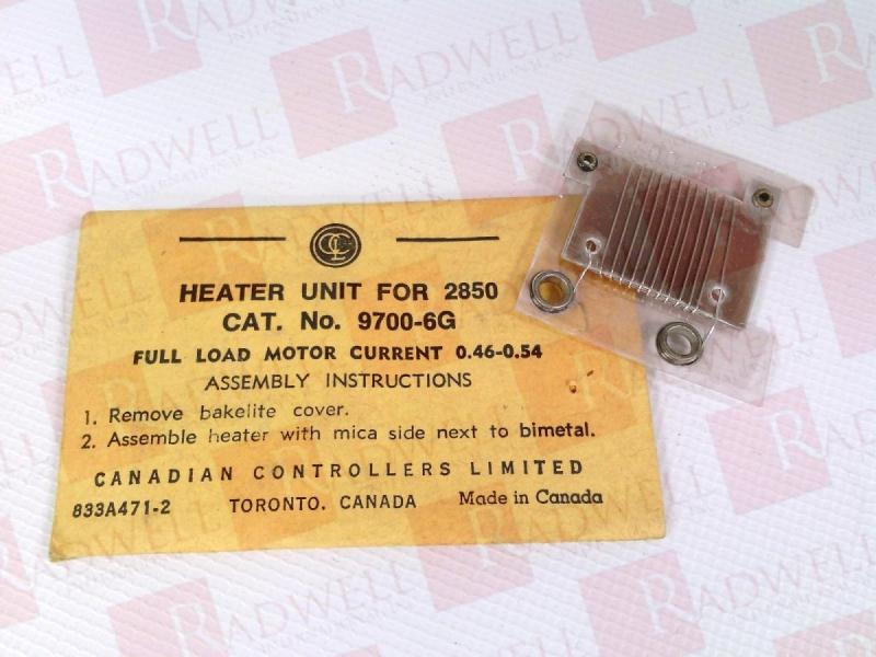 Тепловая перегрузка / нагреватель Артикул 9700-6G от производителя CANADIAN CONTROLLERS LIMITED