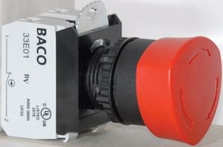 Кнопка-грибок аварийная BACO L22ED01-3E11 красная с фиксацией поворотом 22мм 1НО+1НЗ