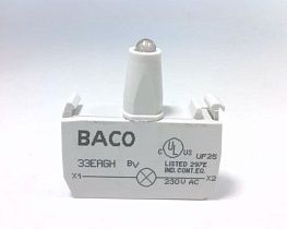 Клемма винтовая BACO CONTROLS 33EAGH с зеленым LED-индикатором, 230В, серая