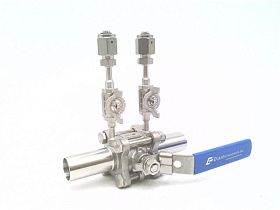 Шаровой кран двухходовой SS-16-16STRM-VZVZ, 1", нержавеющая сталь 316, с продувочным клапаном