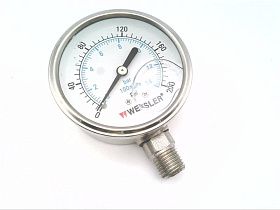 Манометр ASHCROFT BY42YPH4LW с жидкостным наполнением, 0-160 PSI, нижнее крепление 1/4" NPT