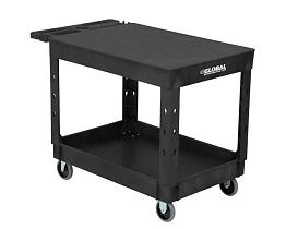 Сервисная тележка двухполочная с держателем планшета и отсеками для инструментов, черная, WB800335