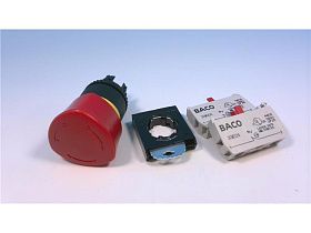 Кнопка аварийного останова BACO CONTROLS L22ER01-3E02, красная, грибовидная, 22мм, 2NC