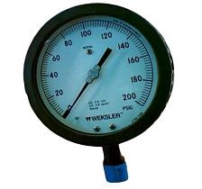 Манометр Weksler AA442PH2LWXX, 4.5", 0-200 PSI, 1/2" NPT, нижнее крепление
