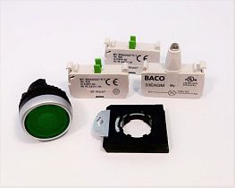 Кнопка с подсветкой BACO CONTROLS L21AH20-3EAGM20, зеленая, 22мм, 2НО