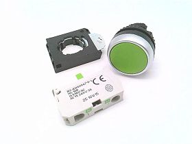 Кнопка пружинная BACO CONTROLS L21AA02-3E10, зеленая, 22мм, 1НО контакт