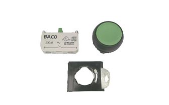 Кнопка управления BACO CONTROLS L22AA02-3E10 зеленая 22мм с черным ободком